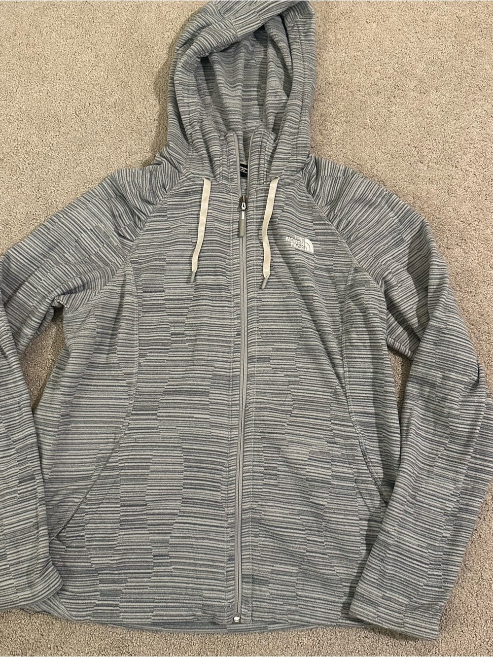 The North Face Women's Gray Striped Full-Zip Hoodie Jacket large